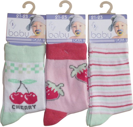 Baby / kinder sokjes cherry - 19/20 - meisjes - 90% katoen - naadloos - 12 PAAR - chaussettes socks