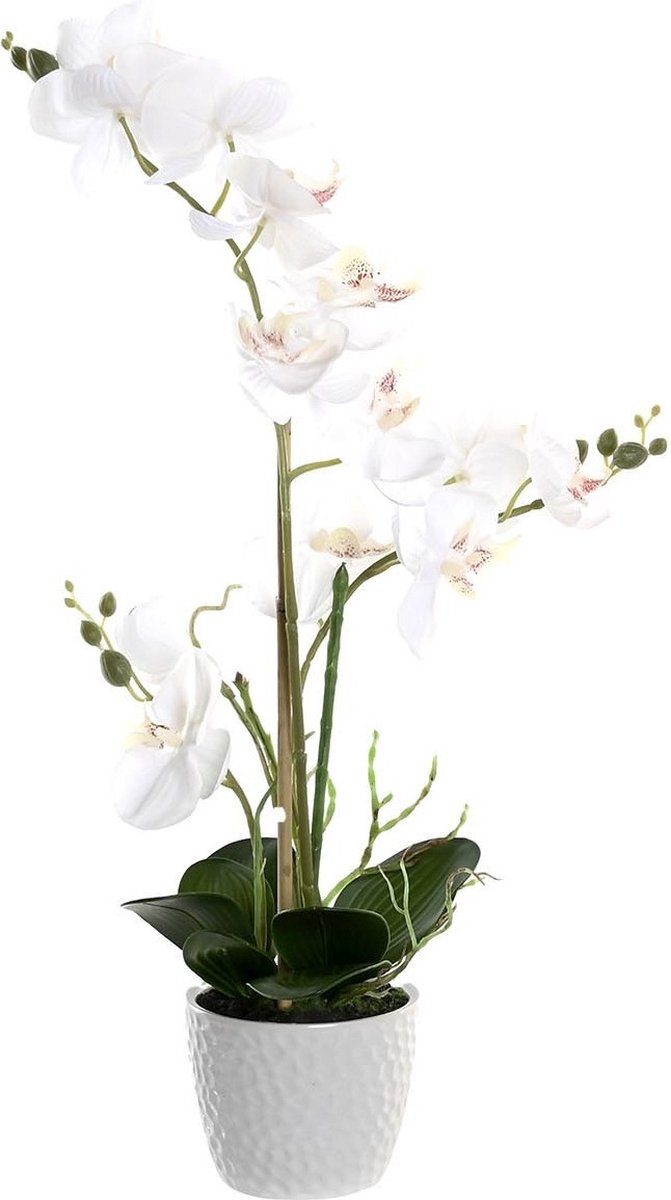 Items Orchidee bloemen kunstplant in witte bloempot - witte bloemen - H60 cm