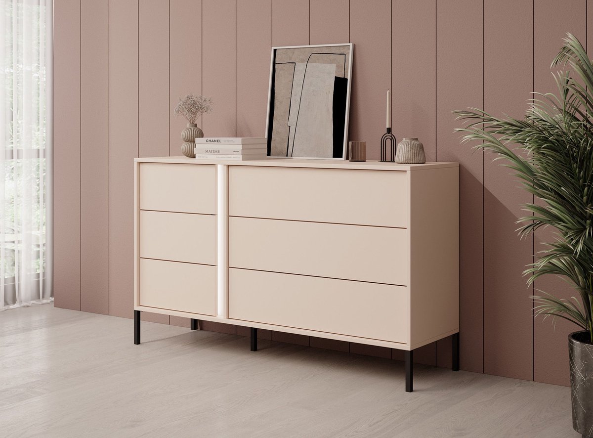 Commode meuble de rangement étagère avec tiroirs tissu beige 13_0002582_6 -  Achat & prix