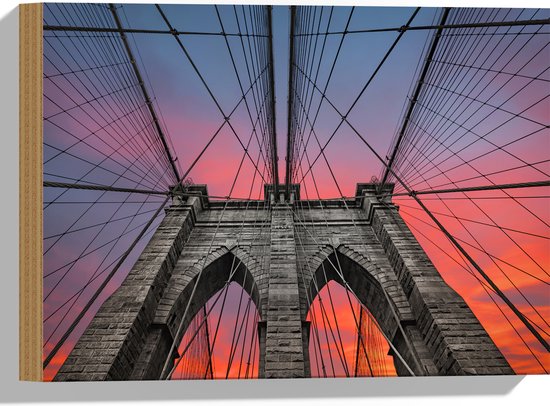 Hout - Uitzicht vanaf Brooklyn Bridge, New York City - 40x30 cm - 9 mm dik - Foto op Hout (Met Ophangsysteem)