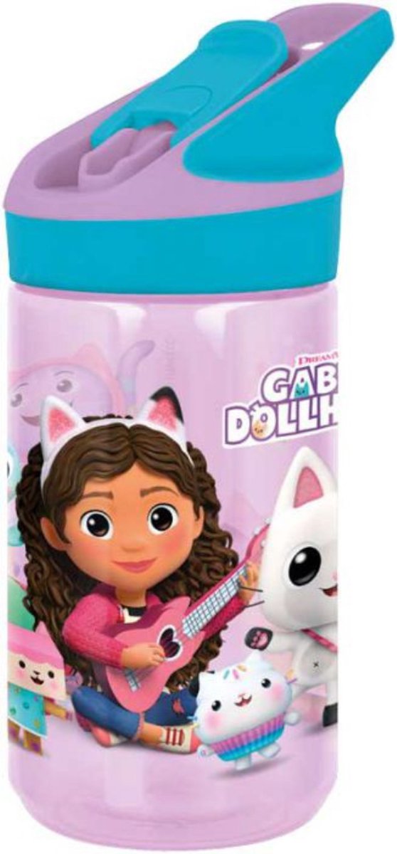 Gabby's Dollhouse Tritan Premium Drinkfles - 480 ml – Sluit goed af – Drinkfles voor kinderen – Roze