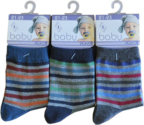 Baby / kinder sokjes boy stripes - 21/23 - jongetje - 90% katoen - naadloos - 12 PAAR - chaussettes socks