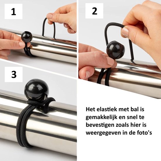 Spanelastiek 10cm met bal / 25 stuks - Spanband voor Bootzeil/Zeil/Spandoeken/Schaduwdoek/Aanhangwagen/Tent - 10 cm - wit - tentspanner van Plemont — afbeelding 4