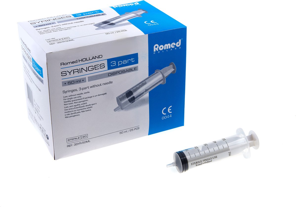 Goedkoopste Romed 3-delige injectiespuiten 50ml luer slip 25 stuks Romed - Steriel verpakt
