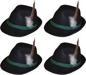 Oktoberfest 4x Zwarte Tiroler hoedjes verkleedaccessoires voor volwassenen - Oktoberfest/bierfeest feesthoeden - Alpenhoedje/jagershoedje
