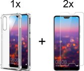 Huawei p20 hoesje shock proof case hoes hoesjes cover transparant - 2x Huawei p20 screenprotector
