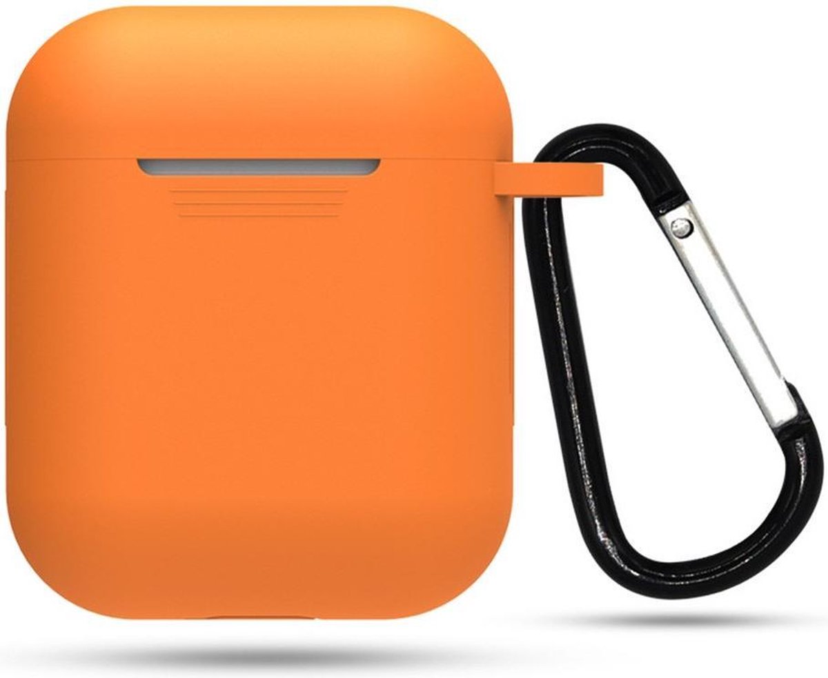 EarKings 2-in-1 Silicone case bescherm hoesje voor Apple AirPods | Inclusief karabijnhaak - Oranje