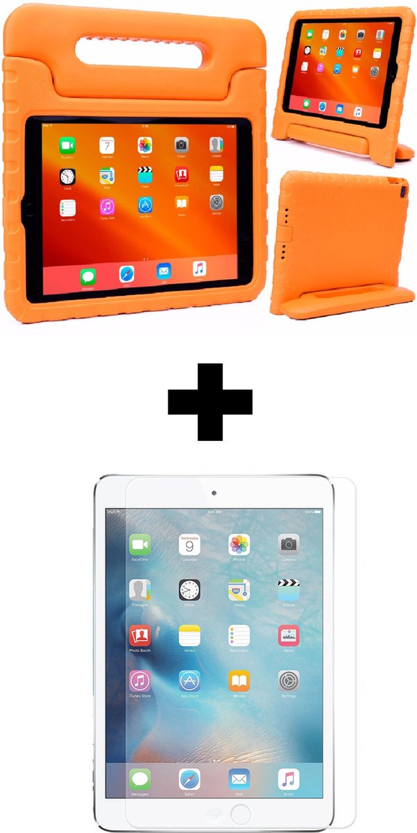 Hoesje - Geschikt voor Apple iPad 6 (2018) - 9.7 inch - 6e Generatie - Met Screenprotector - Kinderhoes - Shockproof Bumper - Kidsproof Case - Tablethoes - Kinder Hoes Cover - Oranje