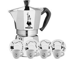 Bialetti Moka Express 2 kops + Carosello espresso kop en schotel 4 stuks