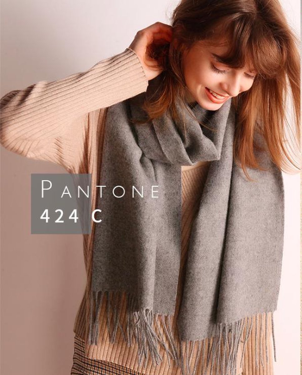 FS Canada sjaal van wol met franjes 200 x 70 cm - Grijs / Gray