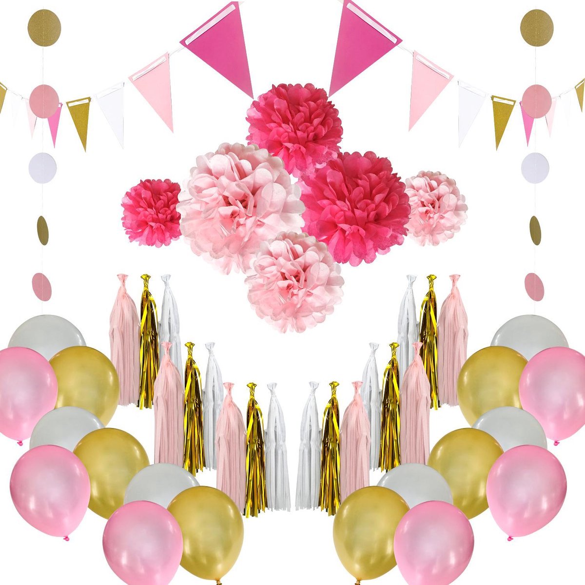 Ver weg merk Schrijf op Feest versiering roze goud & wit Verjaardag Versiering - Ballonnen -  Pompons - Goud... | bol.com