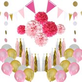 Feest versiering roze goud & wit Verjaardag Versiering - Ballonnen - Pompons - Goud Decoratie - babyshower - Happy Birthday - Verjaardagsfeest - Geboorte versiering - Feestartikelen - Feest D