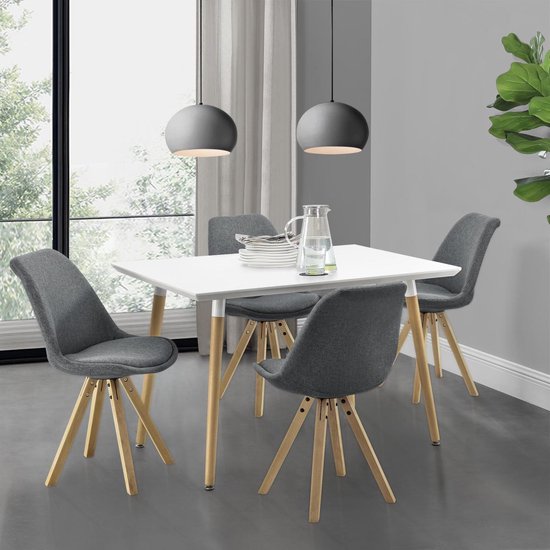 en.casa] Design eetkamer set met 4 stoelen stof wit en grijs | bol.com