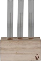 Housevitamin houten vaasjeshouder - 3x reageerbuis vaas in hout standaard