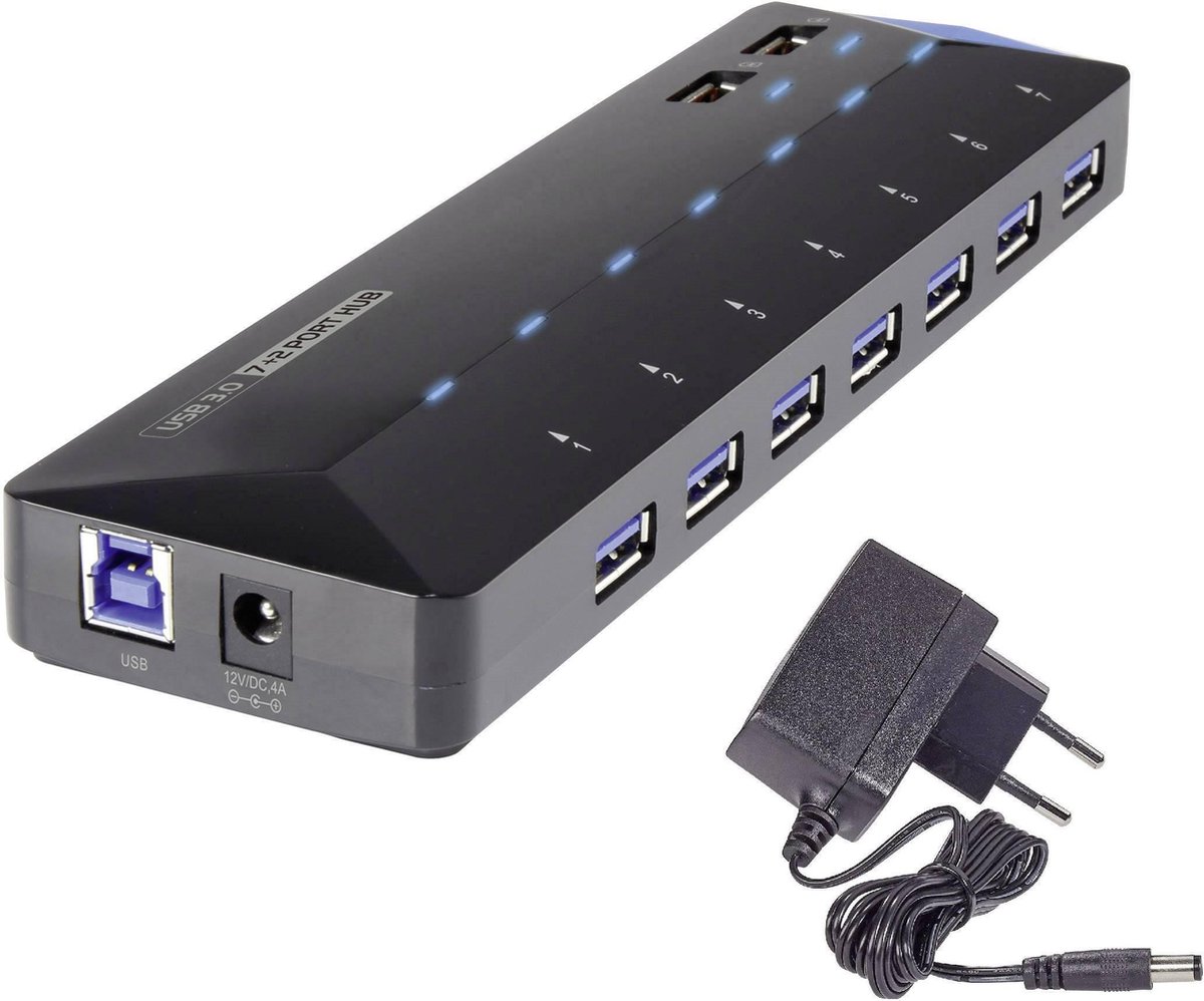 Renkforce RF-3806034 USB-hub 7 poorten USB-A USB 3.0 5 GBit/s Met snellaadpoort, Met status-LED's Zwart