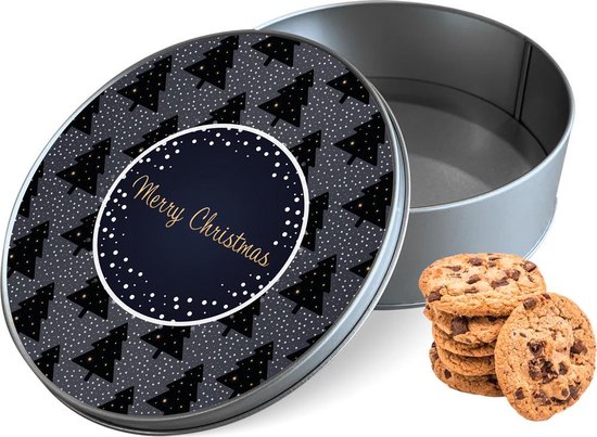 Boîte à biscuits Snowy Christmas Trees rond 15 x 15 x 5 cm
