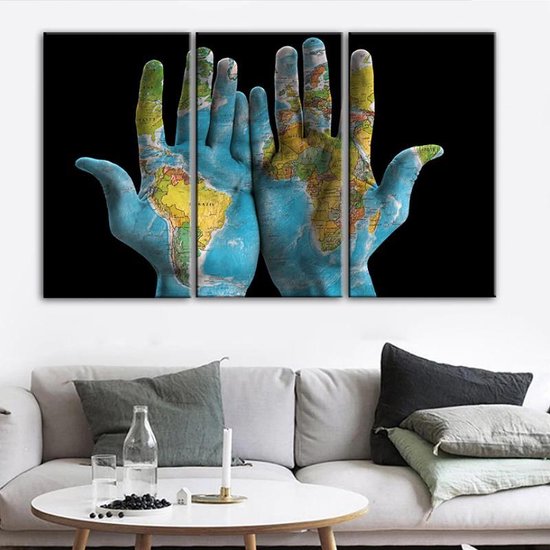 3-Delige SET Canvas Schilderij * Wereldkaart op Handen * - Kunst aan je  Muur - Modern... | bol.com