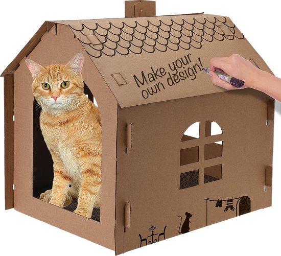 Kartonnen speelhuis voor katten of konijnen - Dierenhuis - Bouwpakket |  bol.com
