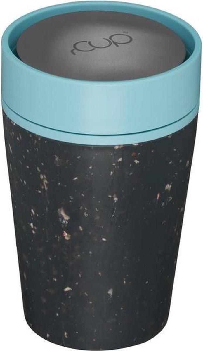 rCUP herbruikbare to go beker van gerecyclede koffiebekers zwart/blauw 8oz/227ml