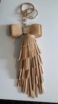 Sleutelhanger Strik Tassel kristalletjes Beige