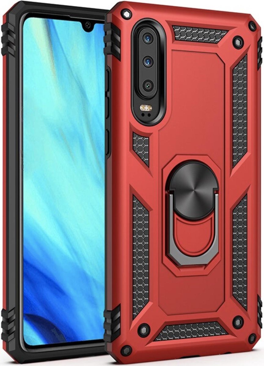 Luxe Armor Back cover voor Huawei P30 - Rood - Shockproof - Magneet voor autohouder