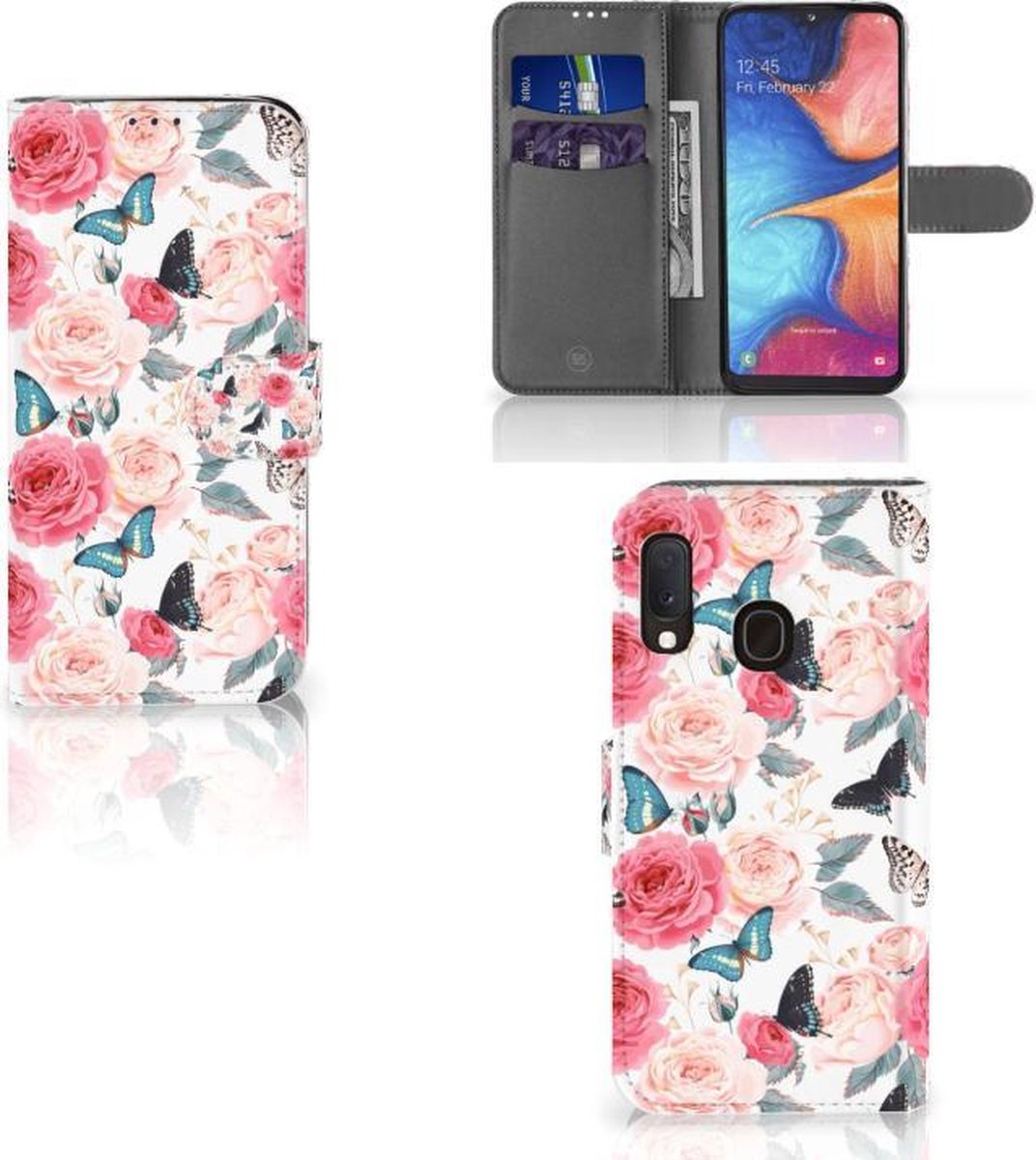 Samsung Galaxy A20e Hoesje Butterfly Roses