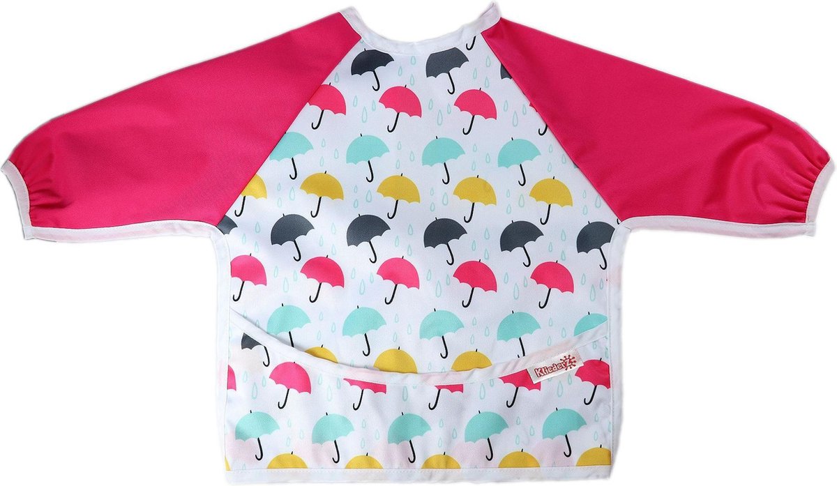 Goedkoopste Slab met mouwen | KliederZ lange mouwslab 6 - 18 mnd | meisje babyslab roze Paraplu LB05a
