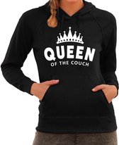 Queen of the couch fun hoodie voor dames zwart M (38)