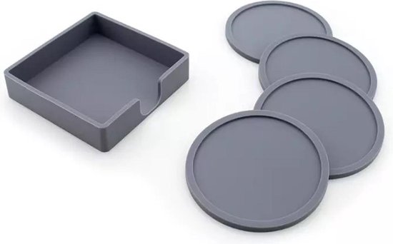 Siliconen grijze onderzetters - Setje van vier inclusief siliconen houder |  bol.