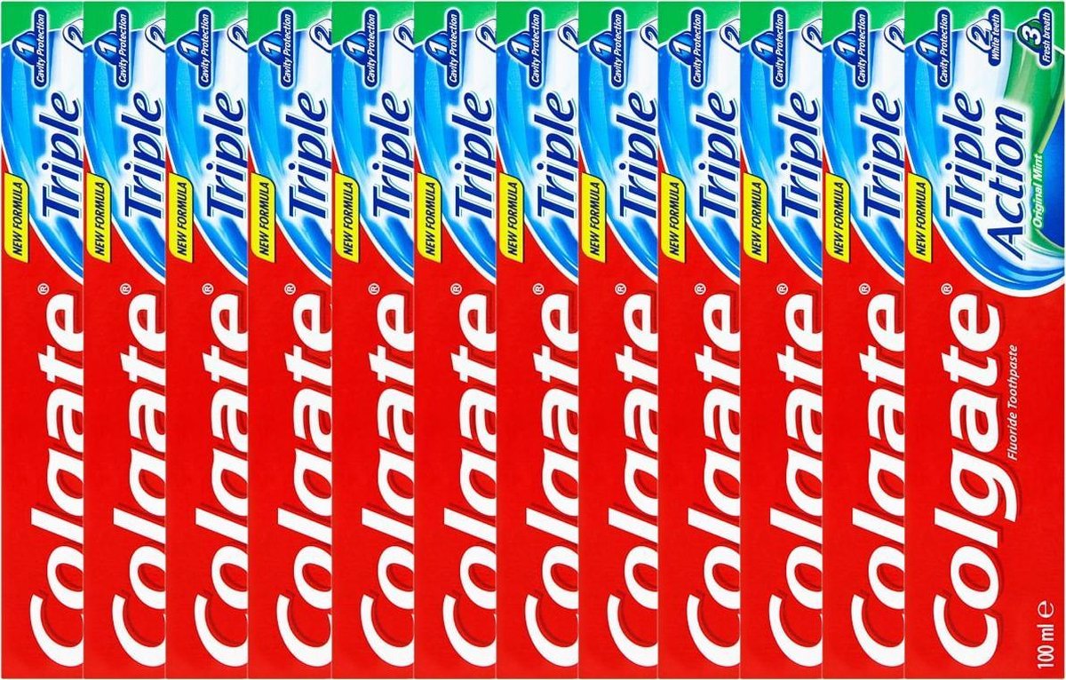 Goedkoopste Colgate Triple Action Tandpasta Original Mint XL - 12 x 100 ml - Voordeelverpakking