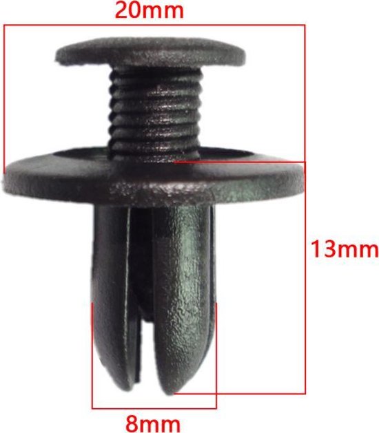 50 stuks bevestigingsclips voor auto, 8 mm, universele klinknagel, clips van kunststof, auto, bevestigingen, bumperbevestiging voor autopanelen, geschikt voor de meeste voertuigen, zwart