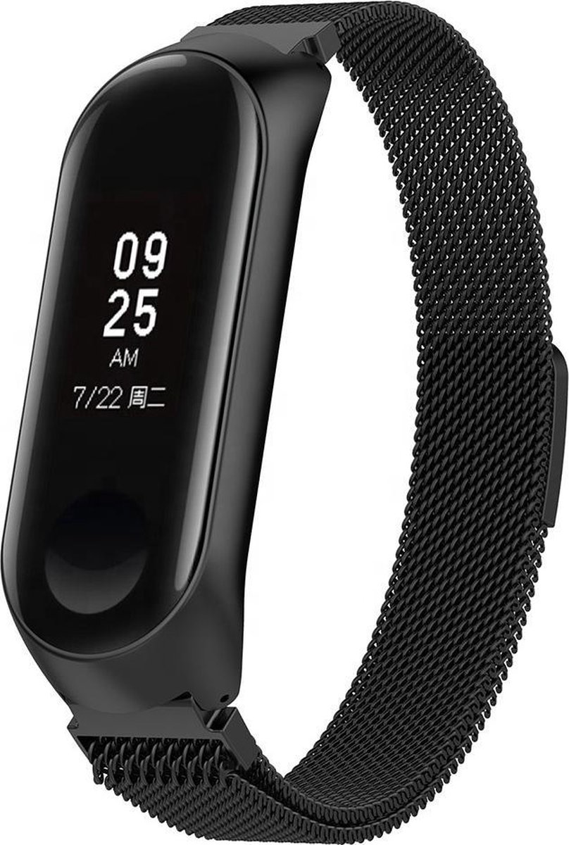 Xiaomi Mi Band 3 & 4 - Wearablebandje - Milanees bandje - Magnetisch - Zwart