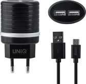UNIQ Accessory Dual Port 2.4A travel charger - USB Type-C Zwart (CE)
