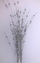 Zilveren glitter kunsttak 76 cm met LED verlichting batterijen - Warm wit - Woondecoratie - Kunstbloemen/kunsttakken/kunstplanten