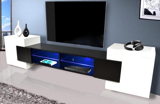 fragment zegen Tenen TV meubel TV kast design 200 cm breed LED verlichting wit zwart | bol.com