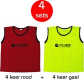 Pure2Improve - 4 sets - 8 stuks - voetbal hesjes - geel en rood - maat mini's - trainings hesjes - voetbal hesje - trainingshesjes