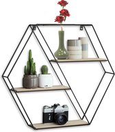 IMPAQT Vintage Wall rack hexagon - industrial - metal and MDF wood - 3 shelves - black metal rack