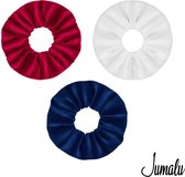 Jumalu scrunchie velvet haarwokkel haarelastiekjes - rood, wit en blauw - 3 stuks