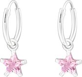 Joy|S - Zilveren oorbellen ster bedel roze kristal oorringen