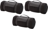 3x Fleece dekens/plaids zwart met afneembaar handvat 160 x 130 cm - Woondeken - Fleecedekens