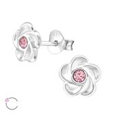 Joy|S - Zilveren bloem Swarovski roze oorbellen roos