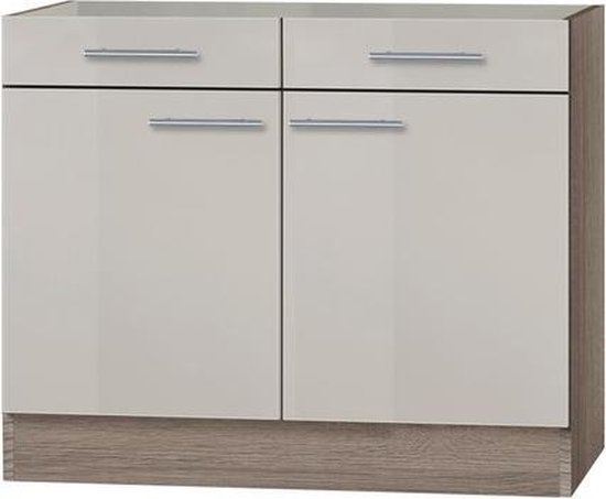 Keuken onderkast 100 cm met 2 laden en deuren - Eiken Truffel Beige - Serie  Arta288 | bol.com