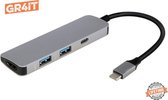 4 in 1 USB-C Hub - Type C HUB | (4K HDMI - 2x USB 3.0 / USB-C PD Opladen) - Space Gray Type C Adapter