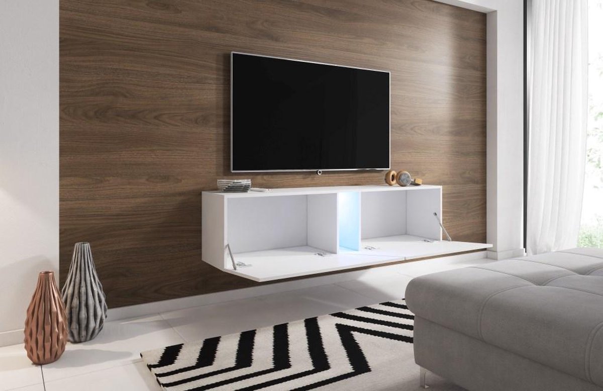 Zwevend Tv Meubel 160 cm - Hoogglans Wit – Hangend TV meubel met Led  Verlichting –... | bol.com