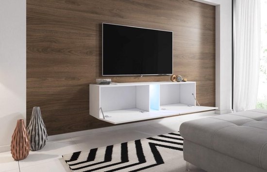 nieuwigheid wiel stortbui Zwevend Tv Meubel 160 cm - Hoogglans Wit – Hangend TV meubel met Led  Verlichting –... | bol.com