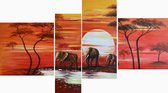 Schilderij olifanten 4 luik 190 x 90 Artello - handgeschilderd schilderij met signatuur - schilderijen woonkamer - wanddecoratie - 700+ collectie Artello schilderijenkunst