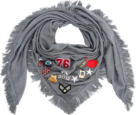 BY-ST6 - Trendy grijze sjaal met patches | bol.com