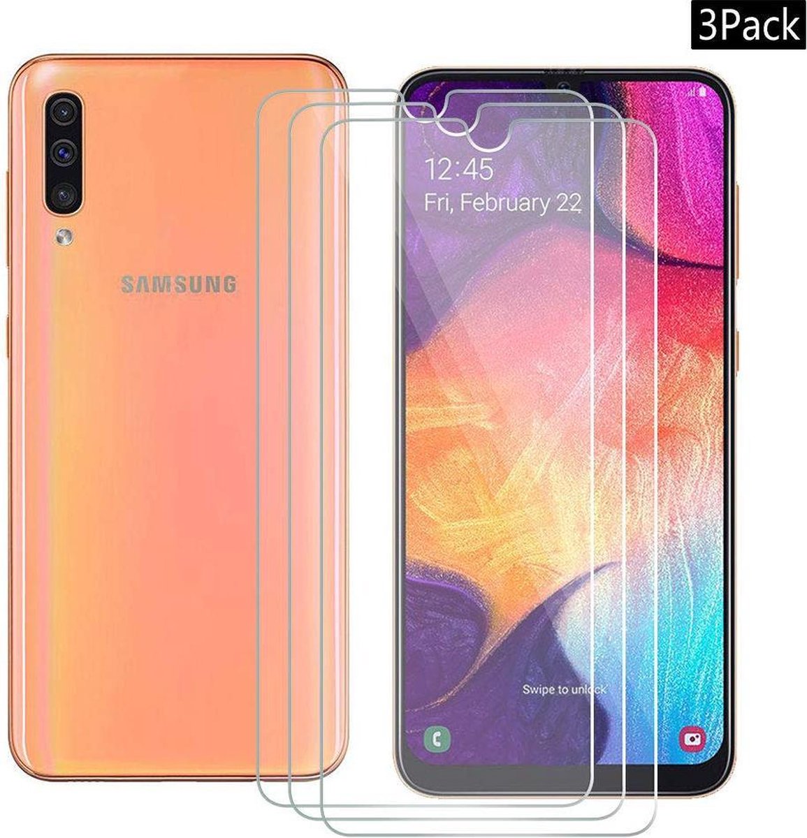 3x Screenprotector Tempered Glass Glazen Gehard Screen Protector 2.5D 9H (0.3mm) - Glasplaatje Geschikt voor: Samsung Galaxy A10 - Glas - bescherm - beschermglas - ZT Accessoires