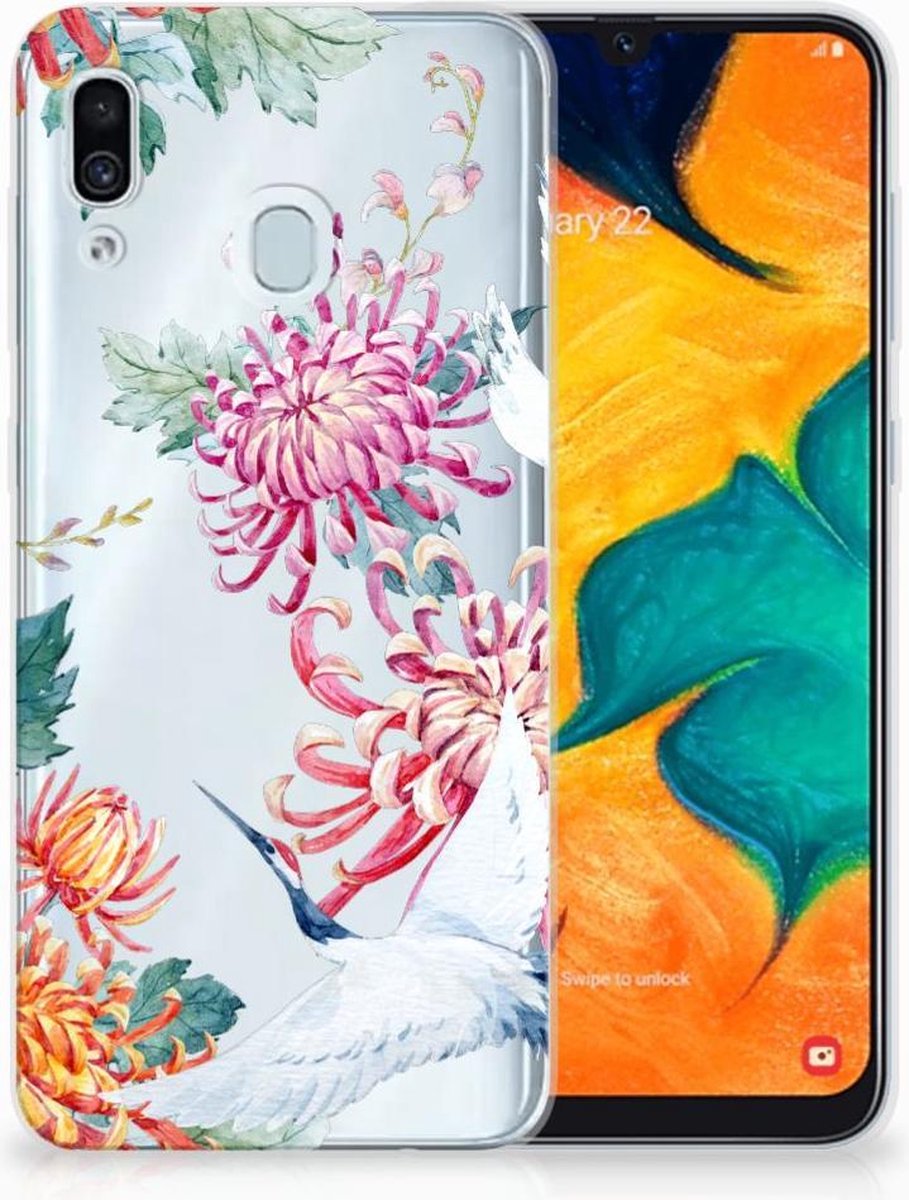 Samsung Galaxy A30 TPU Hoesje Bird Flowers