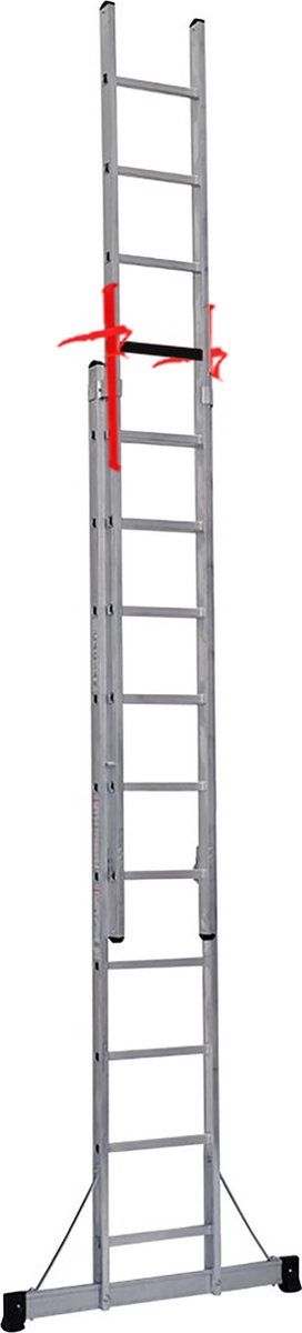 Professionele Schuifladder | 2-delig | 2x8 treden | Top Safe Systeem | Gecoat | Anti slip | EN 131-1 + 2, NEN 2484, TÜV en GS gecertificeerd